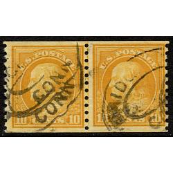 #497 10¢ Franklin, Orange Yellow, Coil Line Pair