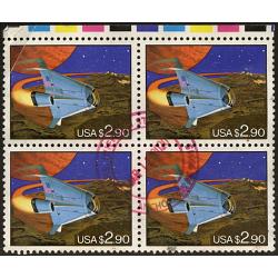 #2543 Priority Mail $2.90, Futuristic Space Shuttle, Block of Four (USED)