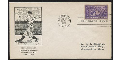 # 855 Baseball First Day Cover, Davenport Cachet