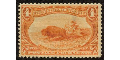 #287 4¢ Trans-Mississippi, Indian Hunting Buffalo, F-VF LH