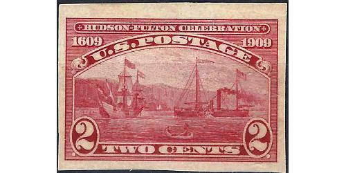 #373 2¢ Hudson-Fulton, Carmine Imperforate, NH
