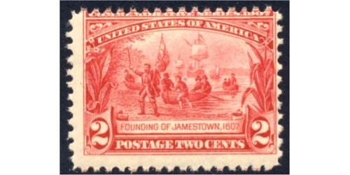 #329, 2¢ Jamestown, Never Hinged, CV: $80.00