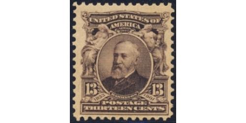 #308 13¢ Benjamin Harrison, Purple Black, NH