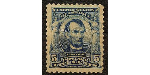 #304 5¢ Lincoln, Blue, Very Fine, Hinged