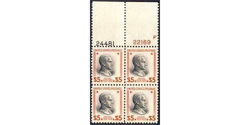 # 834 Coolidge, Top Margin Plate Block, 24481/22169 Scarce
