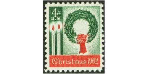 #1205 Christmas Wreath, First US Christmas Stamp
