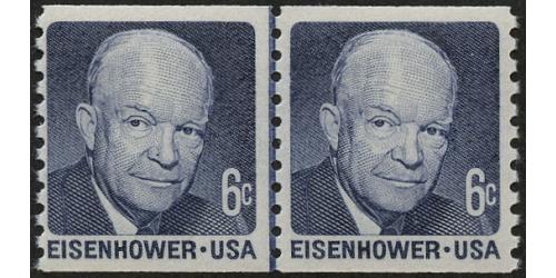 #1401 6¢ Eisenhower, Coil Line Pair, Shiny Gum