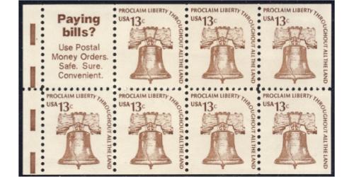 #1595b Liberty Bell, 13¢ Booklet Pane of 7