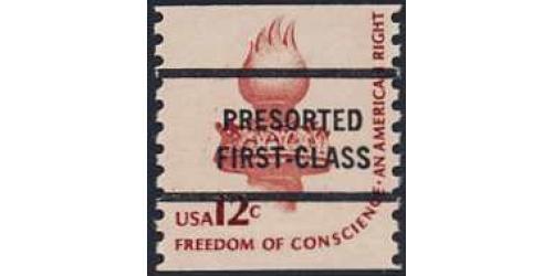 #1816a Conscience Torch, Bureau Precancel Coil, "Presorted First Class"