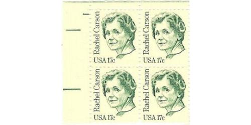 #1857 Rachel Carson, Plate Number Block of 4