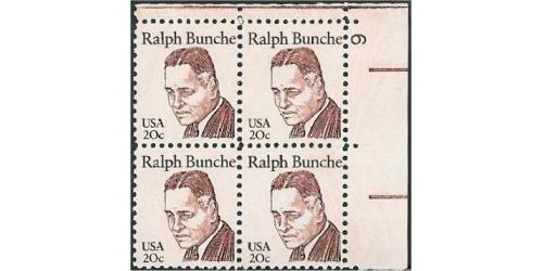 #1860 Ralph Bunch, Plate Number Block of 4