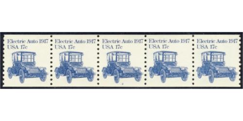 #1906 Electric Car, Plate Number Coil Strip of 5, #2