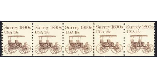 #1907 Surrey, Plate Number Coil, PNC Strip of 5, #6