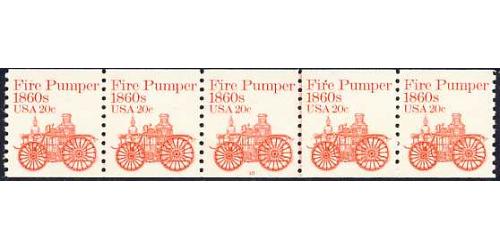 #1908 Fire Pumper, PNC Plate Number Coil Strip of 5, #11