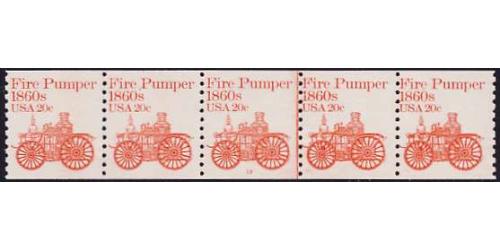 #1908 Fire Pumper, PNC Plate Number Coil Strip of 5, #13