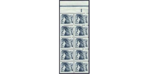 #1949a Bighorn Sheep, Booklet Pane of 10 - Type I