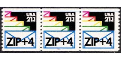 #2150a Pe-Sort Zip+4, Plate Number Coil Strip of 3, #111111