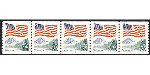 #2280a Flag and Yosemite, PNC Plate Number Coil Strip of 5, #2