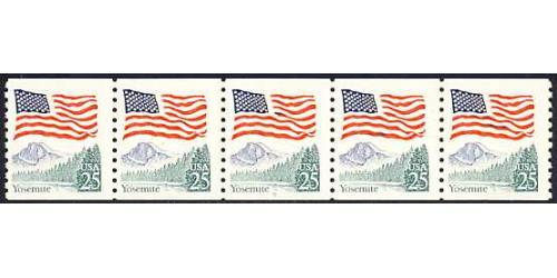 #2280a Flag and Yosemite, PNC Plate Number Coil Strip of 5, #7