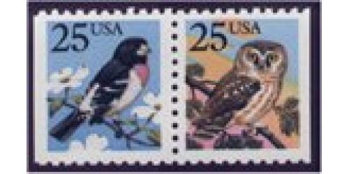 #2285d Grosbeak & Owl, Booklet Pair