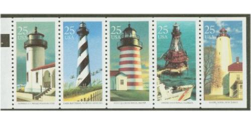 #2474au Lighthouses, Unfolded Booklet Pane of Five, Sleeve 3