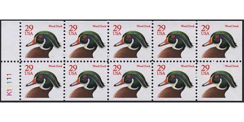 #2485au Wood Duck, Unfolded Booklet Pane of Ten