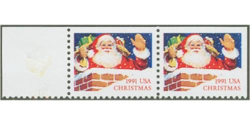 #2580-81 Santa & Chimney From Booklet, Attached Pair