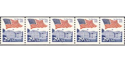 #2609 Flag over White House, PNC Plate Number Coil Strip of 5, #2