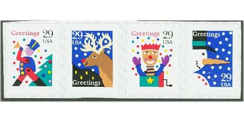 #2799v-2802v Christmas Designs, Coil Strip of Four Stamps