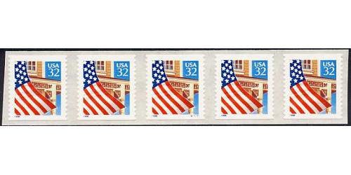 #2915B Flag over Porch, PNC Plate Number Coil Strip of 5, #S1111