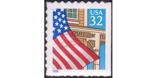 #2920 Flag over Porch, Booklet Single S-A Die-cut 8.8, Large Blue 1995