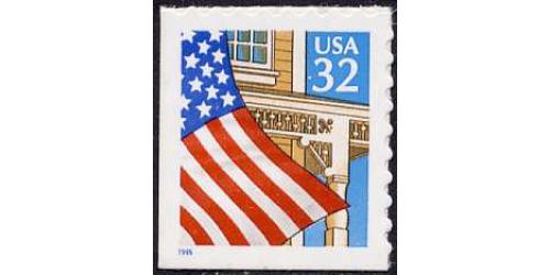 #2920b Flag over Porch, S-A Small Blue 1995 Booklet Single from #2920c