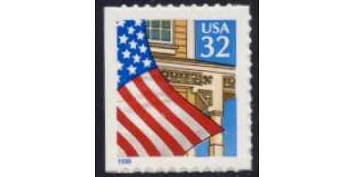 #2920D Flag over Porch, Booklet Single Die-cut 11.3, Blue 1996