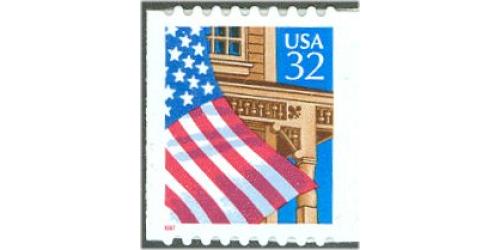 #2921 Flag over Porch, S-A Booklet Single, Small Red 1996