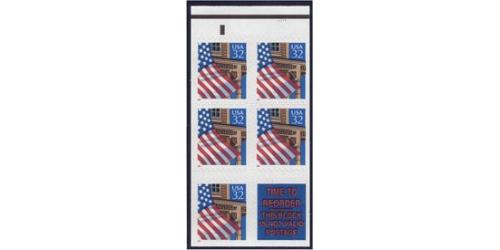 #2921d Flag over Porch, Booklet Pane of 5 + Label