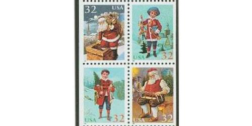 #3007av Santa & Children, Block of Four from Booklet Pane of Ten