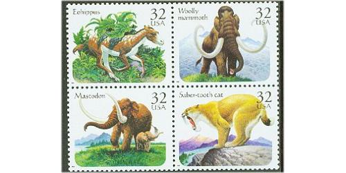 #3077-80 Prehistoric Animals,  Four Singles