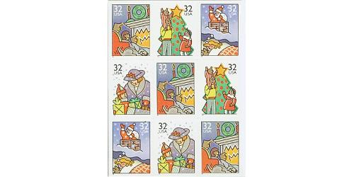 #3113-3116 Family Scenes, Block of Nine from Convertible Pane of 20