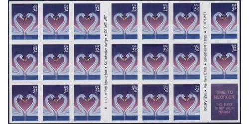 #3123a Love, Swans 32¢, Pane of 20