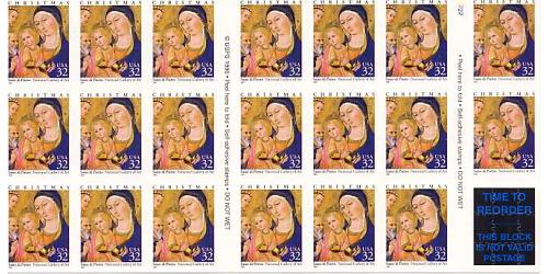 #3176a Christmas Madonna, Pane of 20