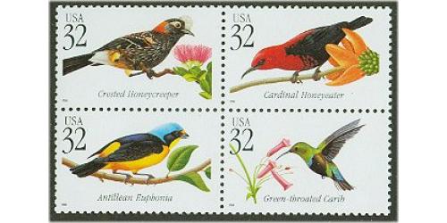 #3222-25 Tropical Birds, Four Singles
