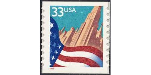 #3281d Flag over City Coil, Small 1¼ mm 1999 Date. Type I