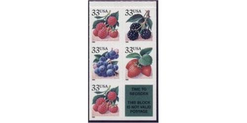 #3301b Fruit Berries, Booklet Pane of Five