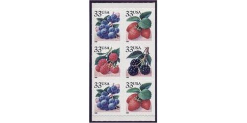 #3301c Fruit Berries, Booklet Pane of Six