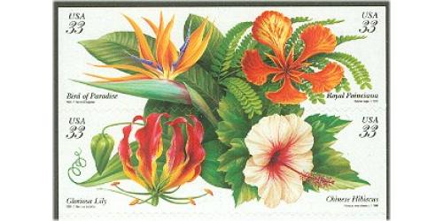 #3310-13 Tropical Flowers, Four Singles