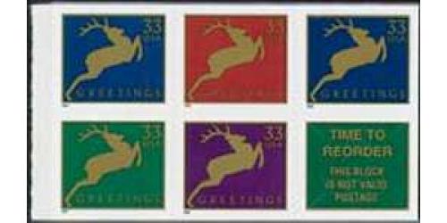 #3367b Deer, Booklet Pane of Five from Vending Book #BK276B