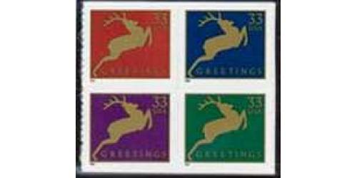 #3367d Deer, Block of Four from Vending Book #BK276B
