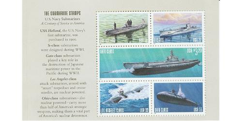 #3377a2 Submarine Booklet Pane of Five "THE SUBMARINE STAMPS"