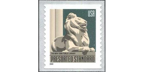#3447 New York Public Library Lion, Self-adhesive Coil "2000" Year Date