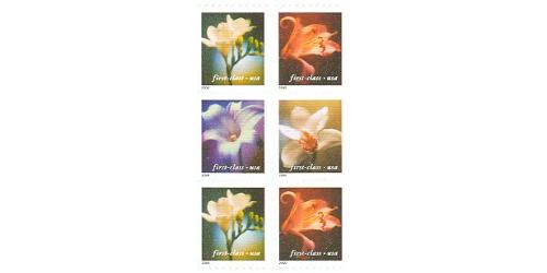 #3457d Flowers, Pane of Six from Vending Booklet